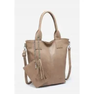 Torebki damskie - Modna Stylowa Torebka Damska LUIGISANTO Beżowa Shopper Chwost - miniaturka - grafika 1