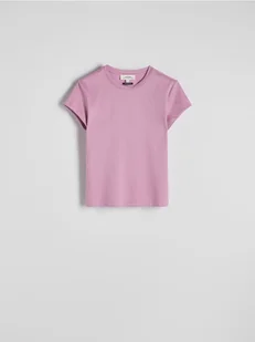 Reserved - T-shirt z domieszką jedwabiu - różowy - Koszulki i topy damskie - miniaturka - grafika 1