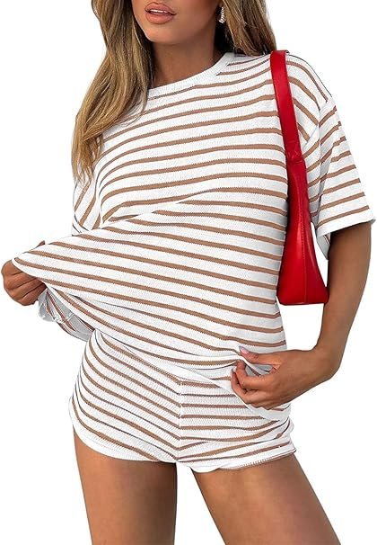 Damski Dres Dwuczęściowy Komplet Spodenki Koszulka Biało-brązowy XL
