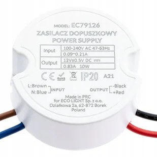 Zasilacz LED do puszki 10W fi 60 0.83A 12V DC IP20 - Taśmy LED Zasilacz LED do puszki 10W fi 60 0.83A 12V DC IP20 - Taśmy LED - miniaturka - grafika 1