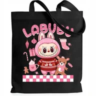 Torby i wózki na zakupy - Torba EKO Czarna Shopper RÓŻOWY Prezent Na Święta Mikołajki Wzory - miniaturka - grafika 1