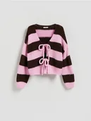 Swetry damskie - Reserved - Kardigan z wiązaniem - różowy - miniaturka - grafika 1