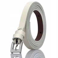 Paski - KLAMRA SREBRNA pasek ecru skorzany damski CIENKI - miniaturka - grafika 1