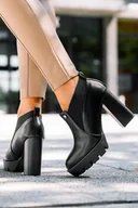 Botki damskie - Czarne botki damskie na słupku z gumą w cholewce Casu D24WX1-B-41 - miniaturka - grafika 1