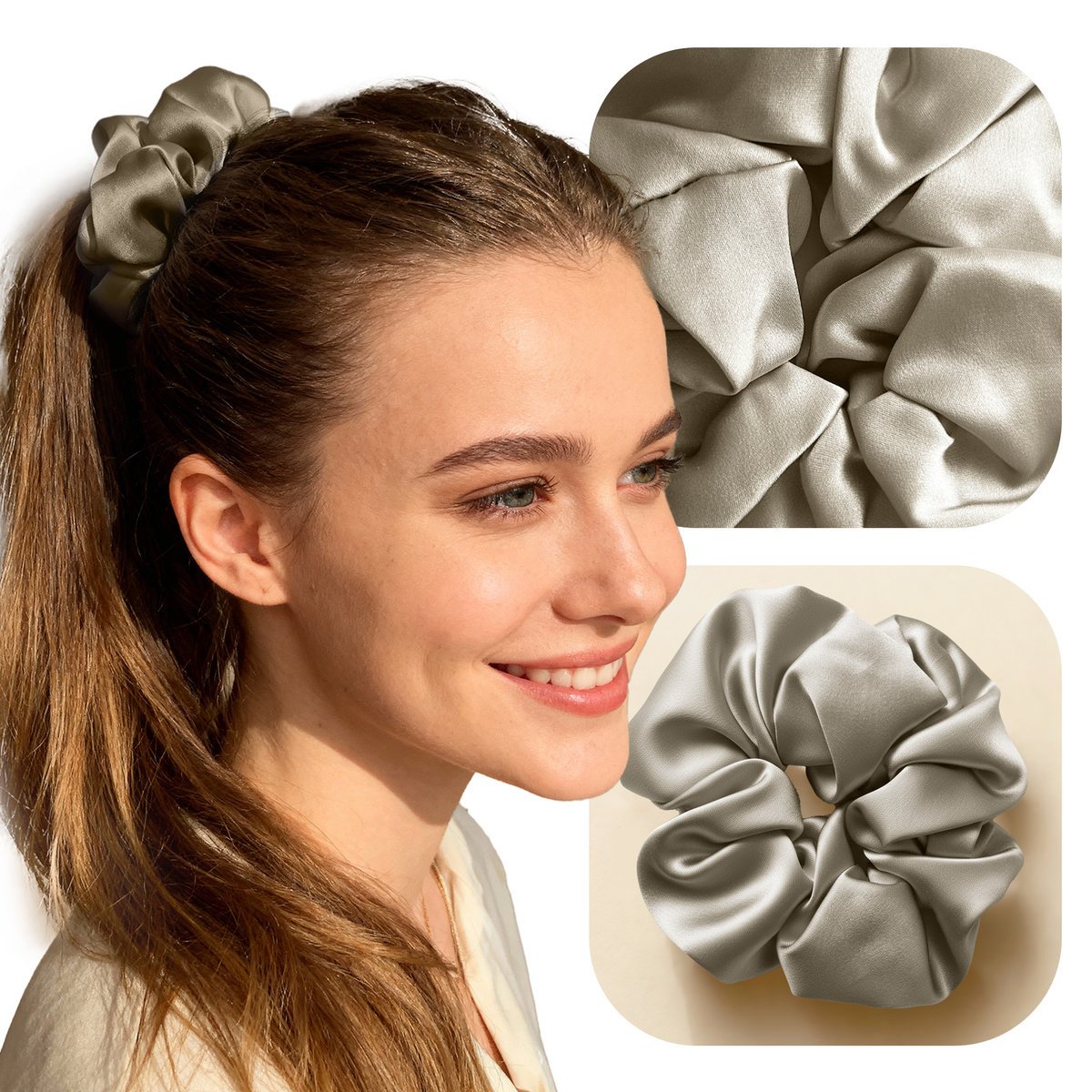 GUMKA SCRUNCHIE DO WŁOSÓW 100% JEDWAB NATURALNY MORWOWY KASZMIROWA 16MOMME