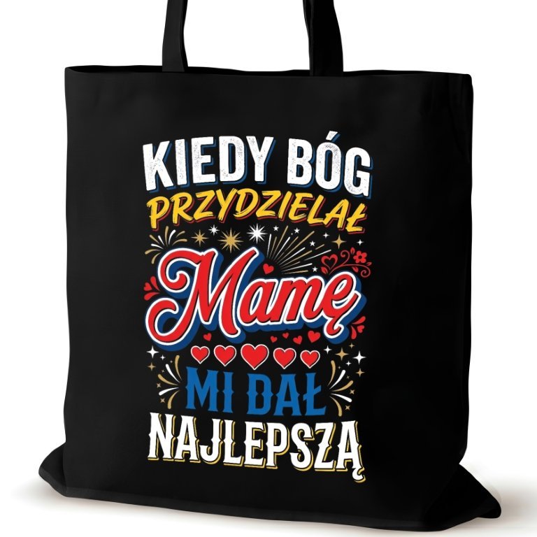 Czarna torba bawełniana dla MAMY na ramię napisem pracy walentynki