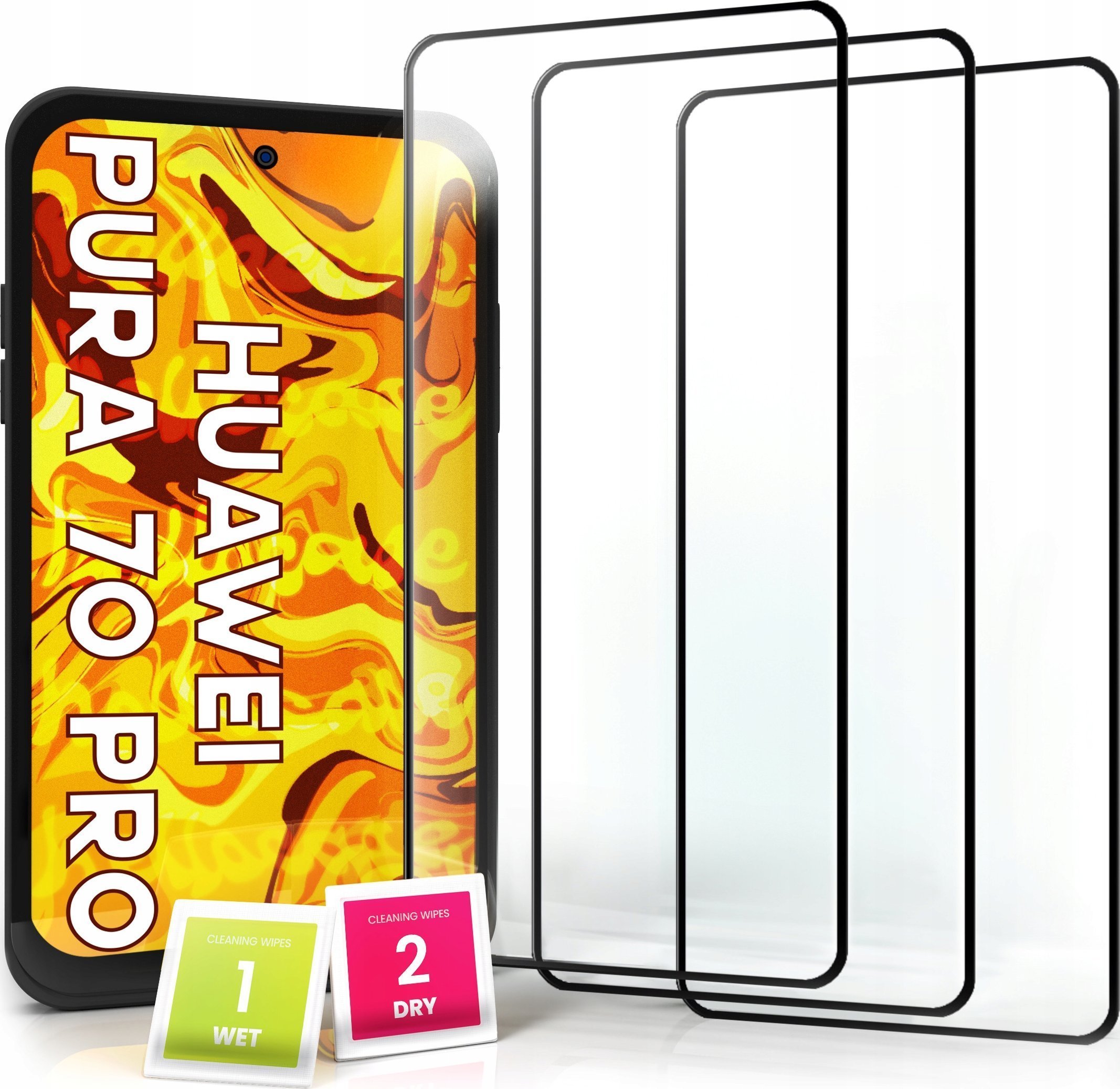Hello Case 3-PAK Szkło Hartowane do Huawei Pura 70 Pro cały ekran, 9H, ochronne 5D