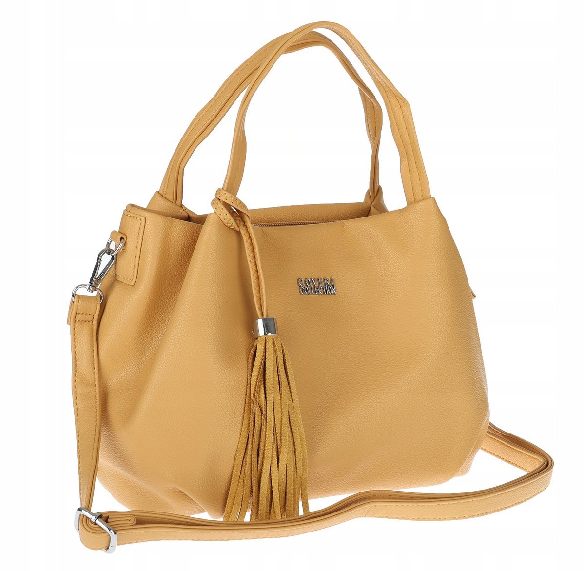 Torebka damska z eko skóry shopper z frędzlami pasek CC50964 Żółta