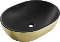 Umywalki - Mexen Viki umywalka nablatowa 48 x 35 cm, czarna mat/złota wzór linie - 21054877 - miniaturka - grafika 1