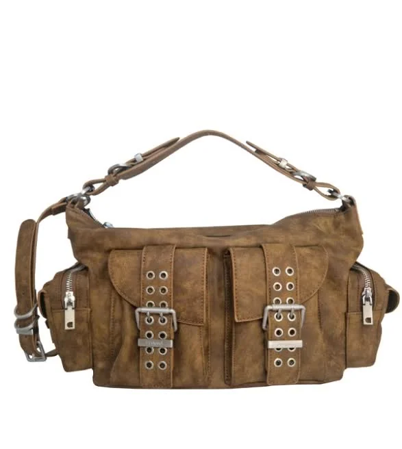 Desigual brązowa torebka damska boho z kieszeniami pasek uchwyt