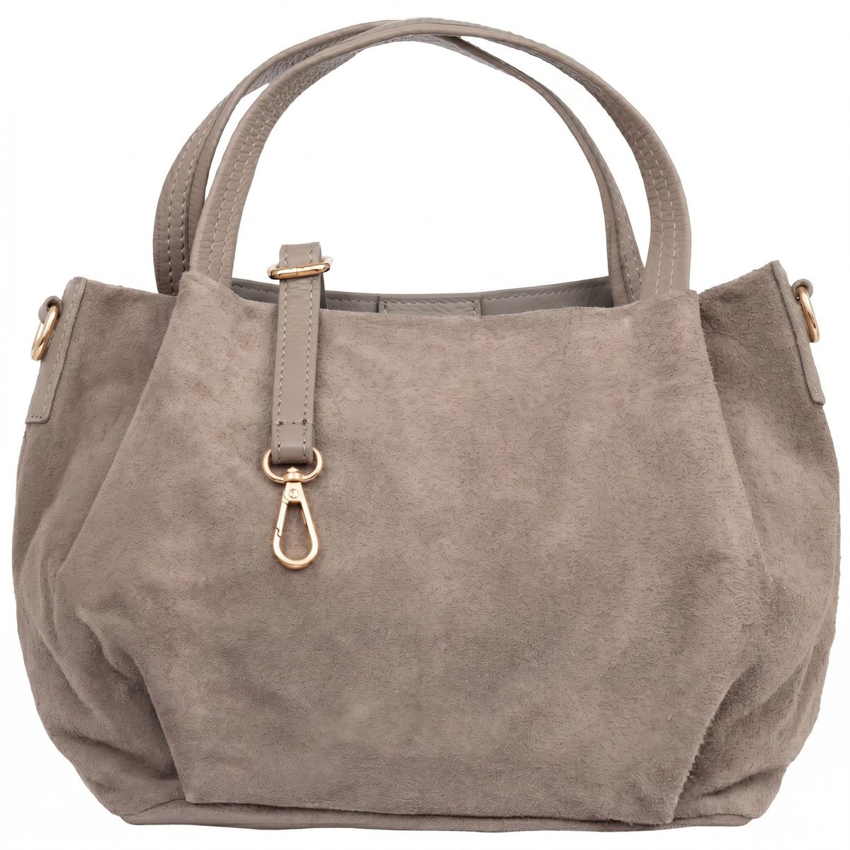 Torebka Damska Na Ramię Zamszowa Vera Pelle Bolsa Taupe
