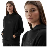 Bluzy damskie - Bluza 4F damska KANGURKA z kapturem TSWSF0765 czarna r. XS - miniaturka - grafika 1