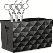 Pozostałe akcesoria fryzjerskie - TEMU Duża Pudełko na Nożyczki Fryzjerskie z Geometrycznym Wzorem - Wytrzymały Plastikowy Organizator Narzędzi do Stylizacji dla Salonu i Domu, Czarny - miniaturka - grafika 1