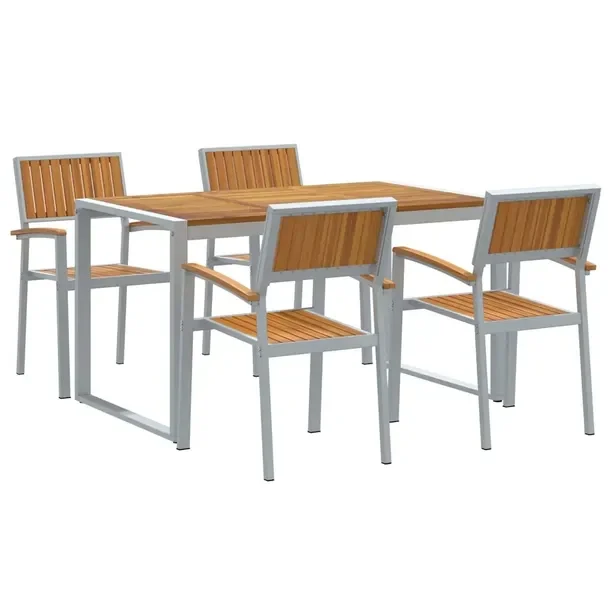 Zestaw Obiadowy do Ogrodu z Drewna i Metalu, 5-częściowy, Szary, 140 x 80 c