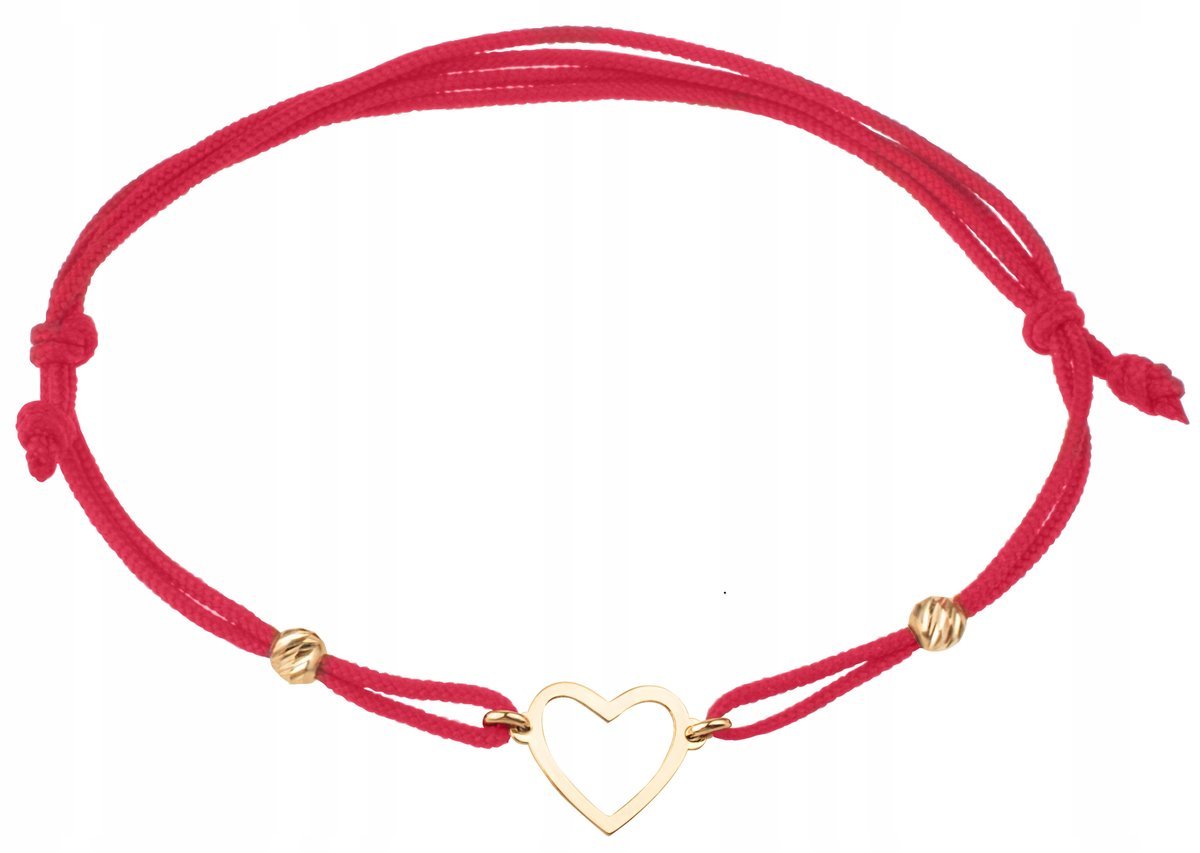 ZŁOTA DIAMENTOWANA BRANSOLETKA NA SZNURKU SERDUSZKO SERCE 14KT 585