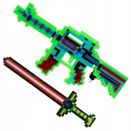 Klocki - ZESTAW Z GRY MINECRAFT 2w1 ŚWIECĄCY MIECZ KARABIN PIXEL EFEKTY DŹWIĘKOWE - miniaturka - grafika 1