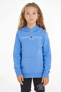 Bluzy dla dziewczynek - Tommy Hilfiger bluza bawełniana dziecięca kolor niebieski z kapturem z nadrukiem - grafika 1
