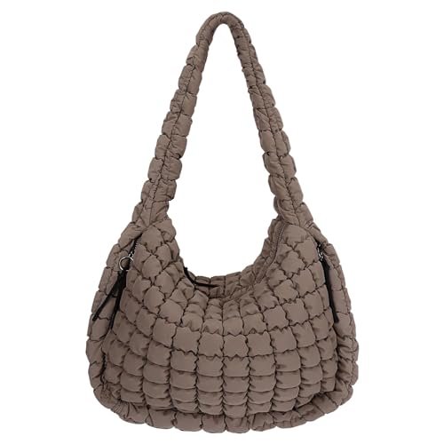 Juoxeepy Pikowana torba na ramię, duża, pikowana torba na ramię, lekka, pikowana wyściółka, torba hobo, pikowana torba, Ciemny khaki, Large