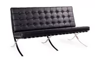 Sofy i kanapy - King Home Sofa BARCELON czarna skóra naturalna stal polerowana (T03-2.BLACK) - miniaturka - grafika 1