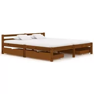 Łóżka - Lumarko Rama łóżka z 4 szufladami, miodowy brąz, sosna, 160 x 200 cm - miniaturka - grafika 1