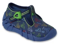 Buty dla chłopców - Kapcie dziecięce chłopięce domowe na zapinki granatowe Befado 110N487-20 - miniaturka - grafika 1