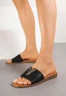 Klapki i japonki damskie - Czarne Klasyczne Klapki z Eleganckim Wycięciem Neoniel - miniaturka - grafika 1