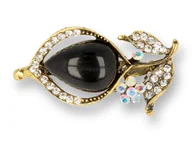 Broszki - BROSZKA damska czarny kwiat z złotymi listkami - miniaturka - grafika 1