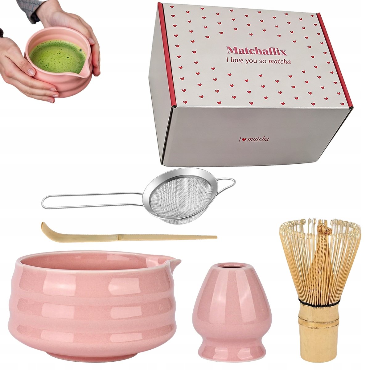 Zestaw Do Herbaty Matcha 5 Szt. Zestaw W Kolorze Różowy, Zestaw Do Herbaty