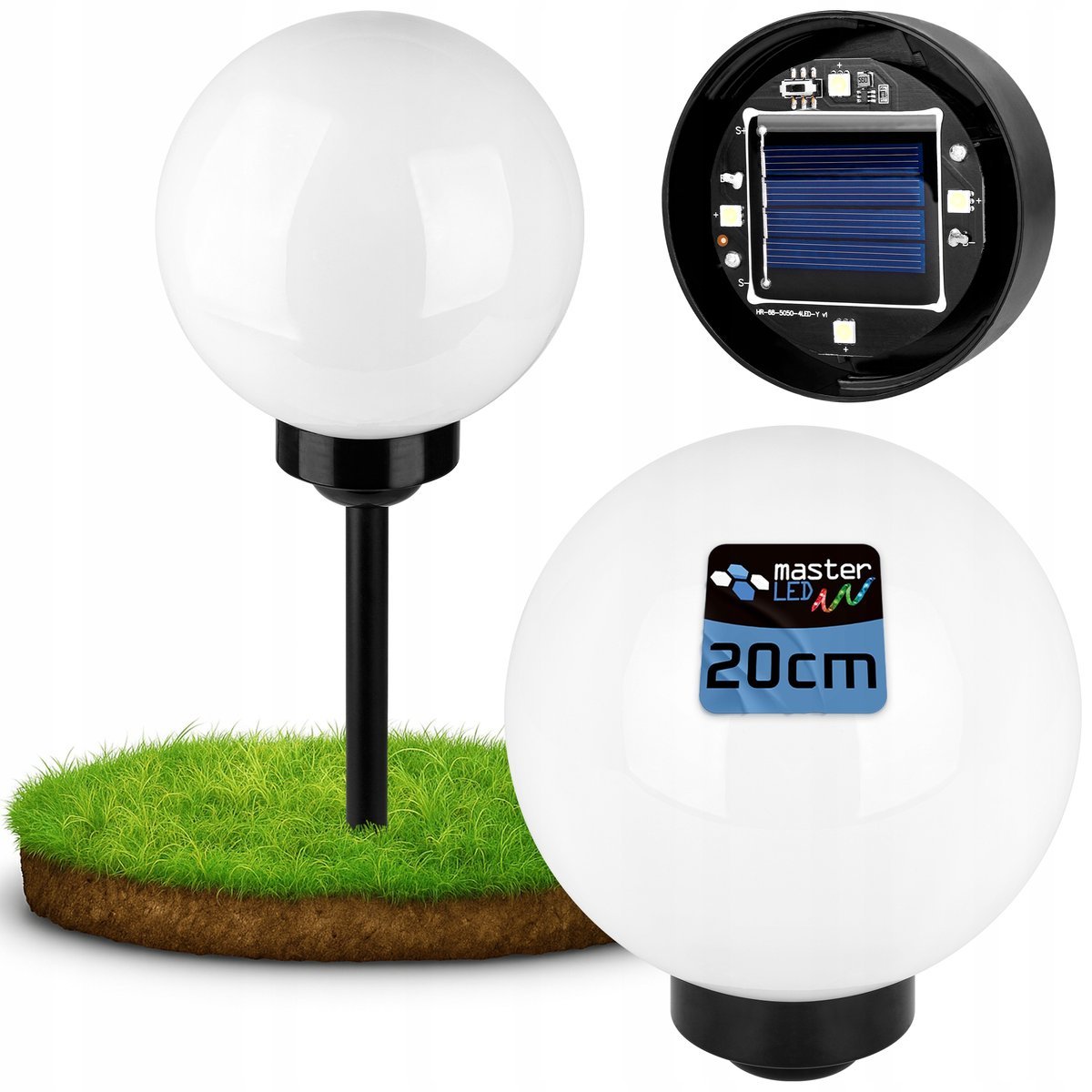 Lampa ogrodowa Kula solarna LED 20cm wbijana naziemna biała mleczna