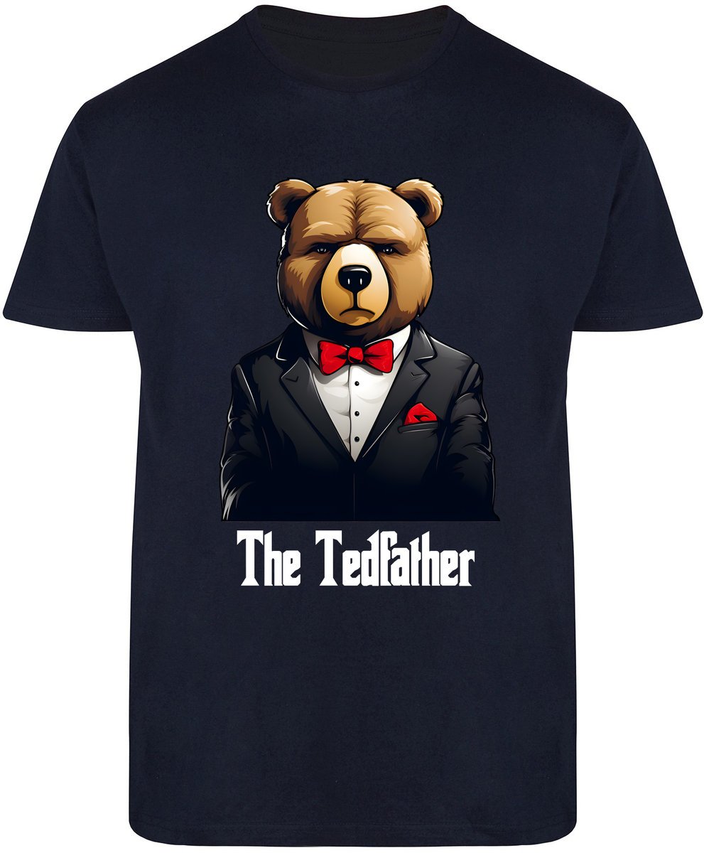 T-Shirt Męski Z Misiem Ojciec Chrzestny Koszulka Granatowa R-Xxl A140