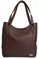 Torebki damskie - Torebka shopperka bordowa ze skóry - miniaturka - grafika 1