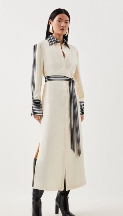 KAREN MILLEN SUKIENKA MIDI PROSTA KREMOWA 32 Y1T