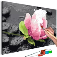 Malowanie po numerach - Obraz do samodzielnego malowania - Różowy kwiat i kamienie (rozmiar 60x40) - miniaturka - grafika 1