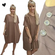 Bluzki damskie - GŁADKA SUKIENKA DIAMENT GUZIKI luźna elegancka tunika czeko 58 60 9XL 2881 - miniaturka - grafika 1