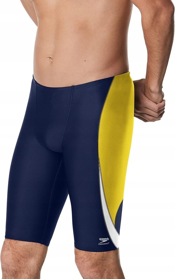 SPEEDO KĄPIELÓWKI JAMMER GRANATOWO ŻÓŁTE Z BIAŁYM PASKIEM 38 J5D