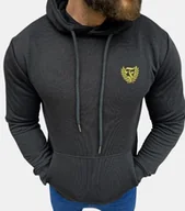 Bluzy męskie - Bluza męska z kapturem czarna, złoty haft Furia - miniaturka - grafika 1