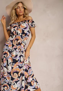 Sukienki - Granatowa Sukienka na Lato z Bawełny w Stylu Boho Hiszpanki Lenadia - grafika 1