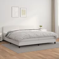 Łóżka - Lumarko Łóżko kontynentalne z materacem, białe, ekoskóra 200x200 cm - miniaturka - grafika 1