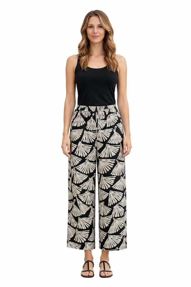 CZARNE SPODNIE CASUAL Z GEOMETRYCZNYM WZOREM XS/S 1I4A