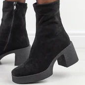 Botki damskie - Czarne przejściowe botki damskie na obcasie S.Barski 739 - S.BARSKI - miniaturka - grafika 1