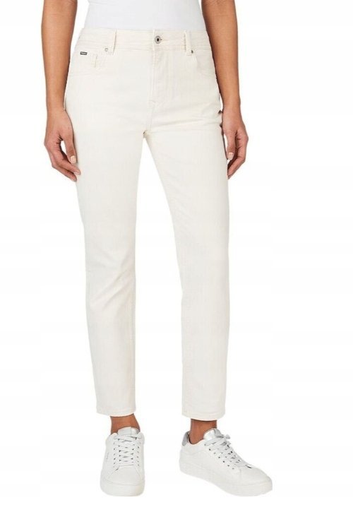 PEPE JEANS ECRU JEANSY RURKI Z NISKIM STANEM I PRZETARCIAMI 26/30 JQA