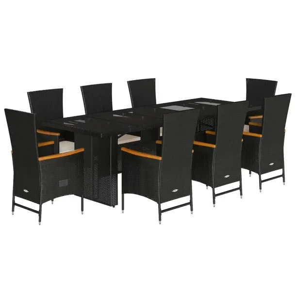 Zestaw Mebli Ogrodowych Rattan PE Czarny, Stół 240x90x75 cm, 8 Fotelii