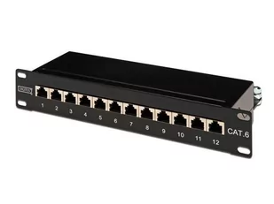 Digitus Patch panel 10" 12 portów, kat.6, S/FTP, 1U, wspornik kablowy, czarny (kompletny) DN-91612S - Panele krosownicze - miniaturka - grafika 1