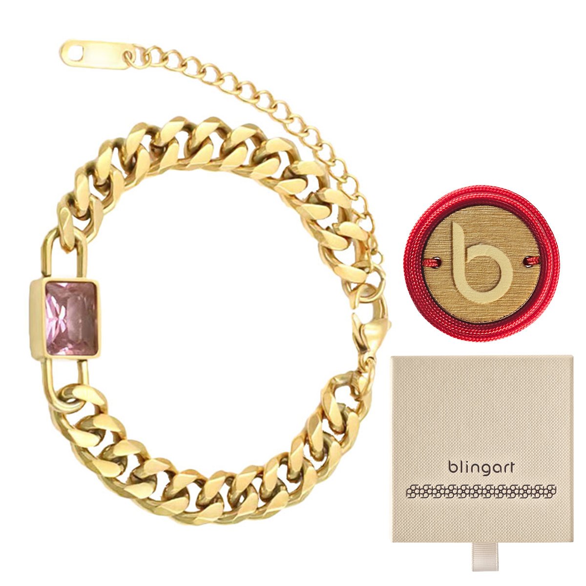 Bransoletka damska pozłacana pancerka różowy kamień BLINGART