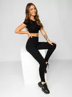 Spodnie sportowe damskie - Czarne prążkowane legginsy damskie Denley 2310 - miniaturka - grafika 1