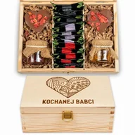 Zestawy upominkowe - Skrzynka prezentowa z grawerunkiem prezent na dzień babci i dziadka zestaw herbat - miniaturka - grafika 1