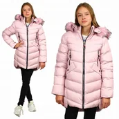 Płaszcze damskie - KURTKA Pikowana ZIMOWA Płaszczyk FUTERKO Kaptur OCIEPLANA 164 - miniaturka - grafika 1