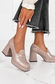 Mokasyny damskie - Beżowe mokasyny skórzane damskie na klocku lakierowane PRODUKT POLSKI Casu 2413-620-37 - miniaturka - grafika 1