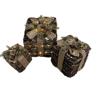 Dekoracja Świąteczna Świecące Prezenty Komplet 3 Sztuk - Ozdoby bożonarodzeniowe - miniaturka - grafika 1