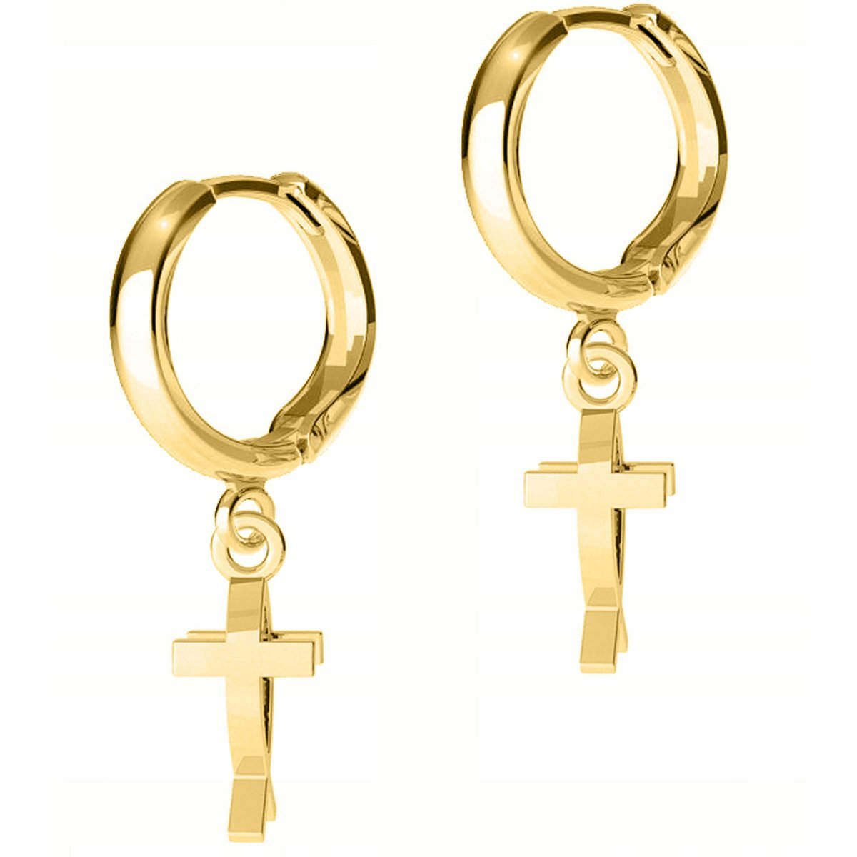 Złote Kolczyki Krzyże Rybki Cross Krzyżyki Ryby Krzyż SREBRO 925